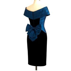 Vintage Gunne Saxe Dress Black Blue Velvet Cocktail *XS Off Shoulder 80s prom
